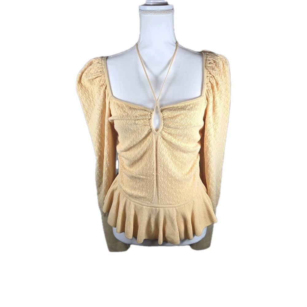 Ulla Johnson Leland Puff Sleeve Pointelle Knit‎ Top M Honey Peach Peplum 2022